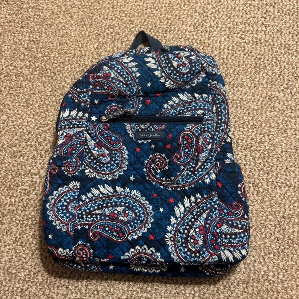 Vera Bradley Backpack Navy Paisley Star Print NWOT Quilted